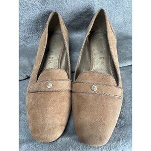 Vtg Anne Klein iFlex Women’s 9 Tan Suede Loafers Lion Logo Slip-On Flats Shoes